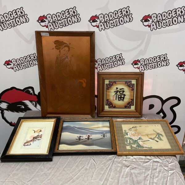 Framed oriental print collection, vintage Asian art for wall decor.