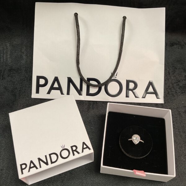 Pandora silver ring size Q presented in original packaging.