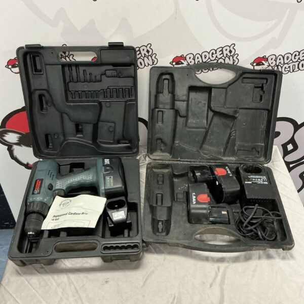 Performance Power 18v cordless drill set in carry case, batteries included.