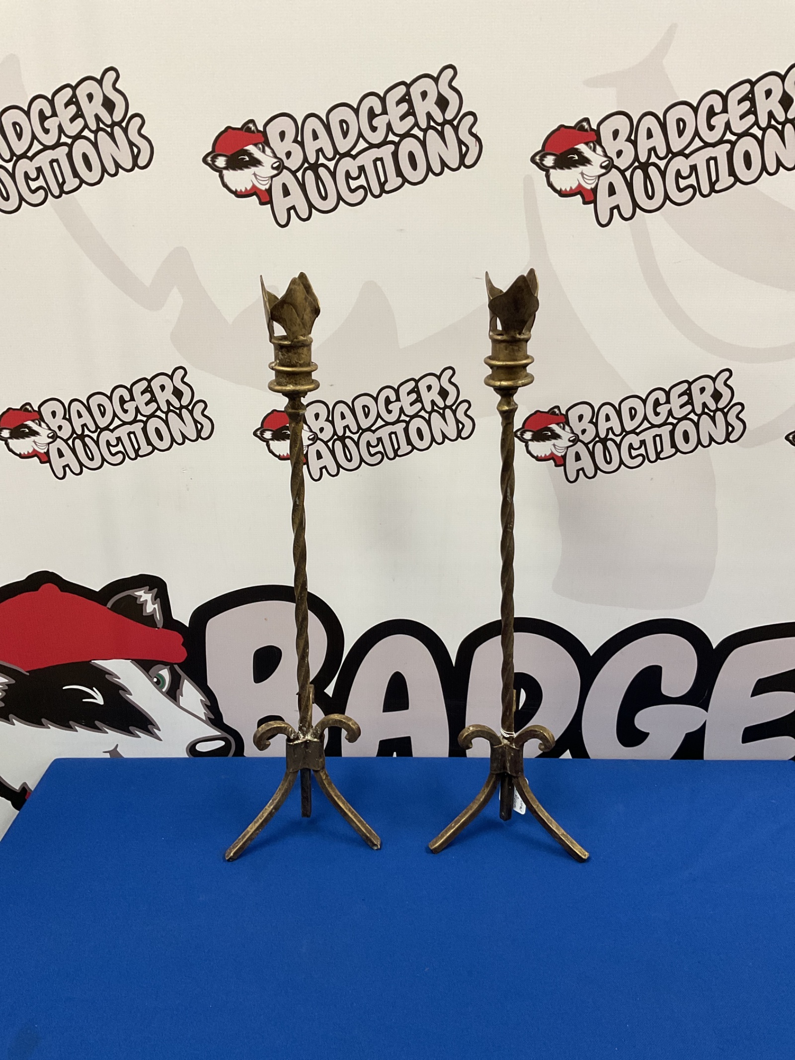 013 Antique pugin gothic revival hand forged candlesticks