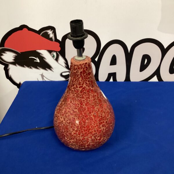 Vintage red mosaic glass table lamp with candlestick base.