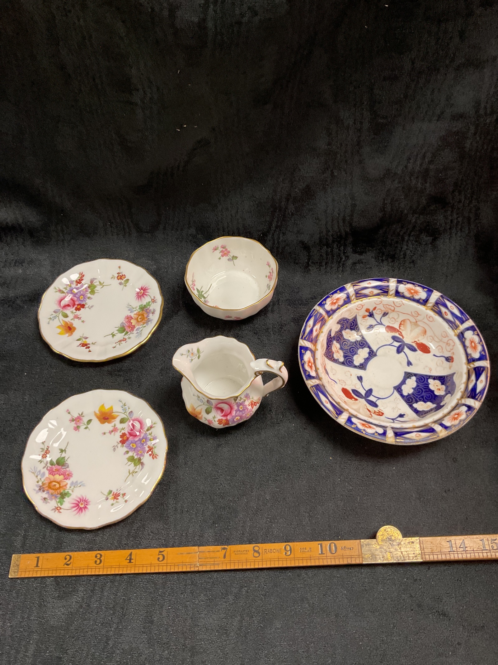 331 Royal Crown derby bowl jug two plates and vintage bowl