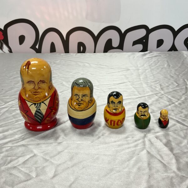 Russian nesting dolls depicting Russian presidents, collectible wooden dolls.