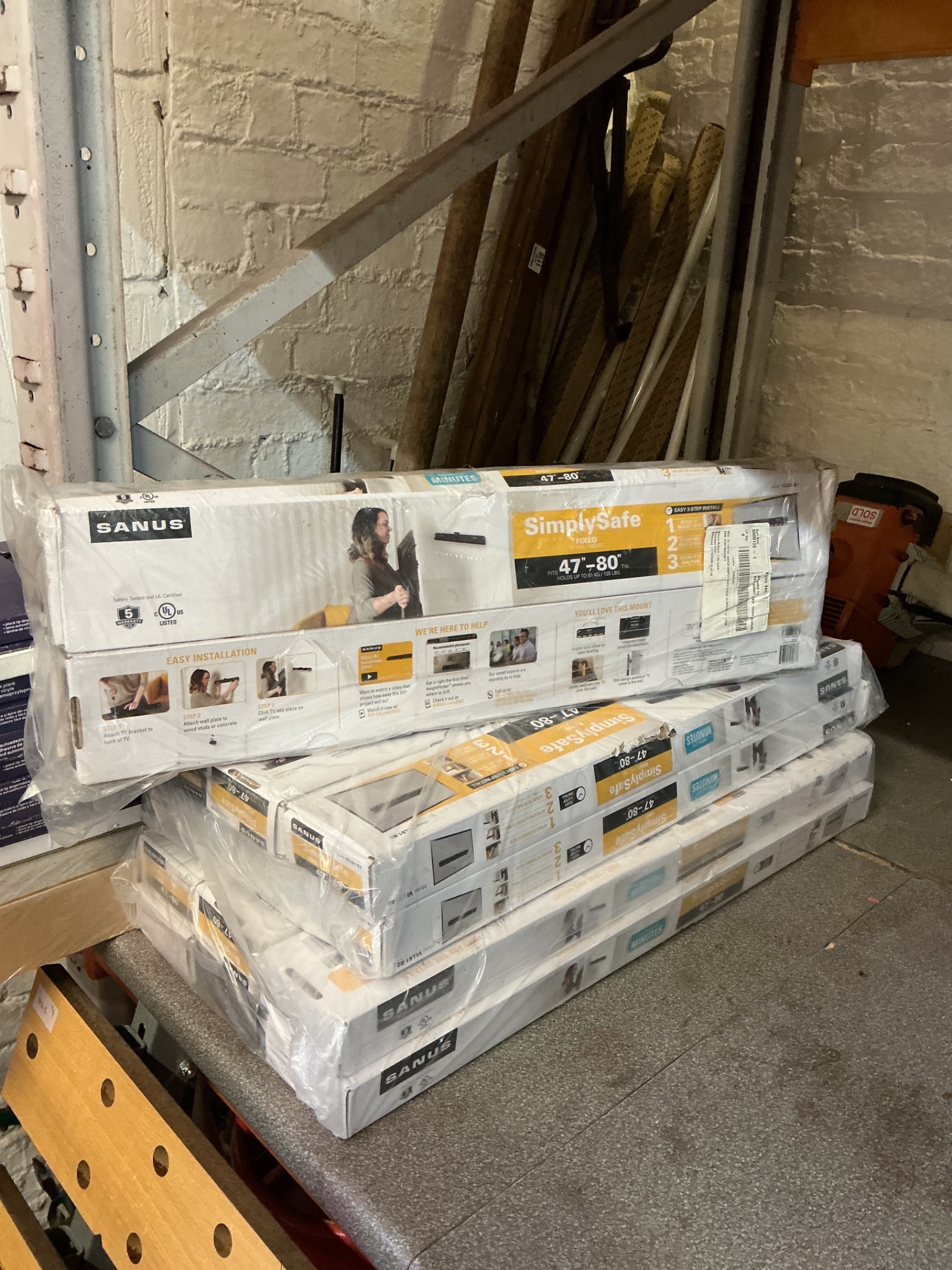 1254 Quantity of Sanus Tv wall brackrt kits for 47-80” TVs
