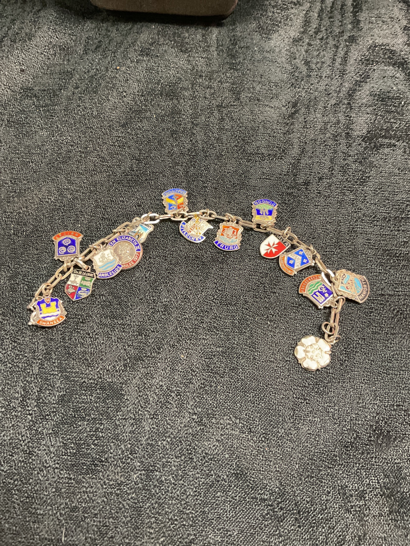 903 925 silver enamel shields 15 Charm bracelet 24.6g