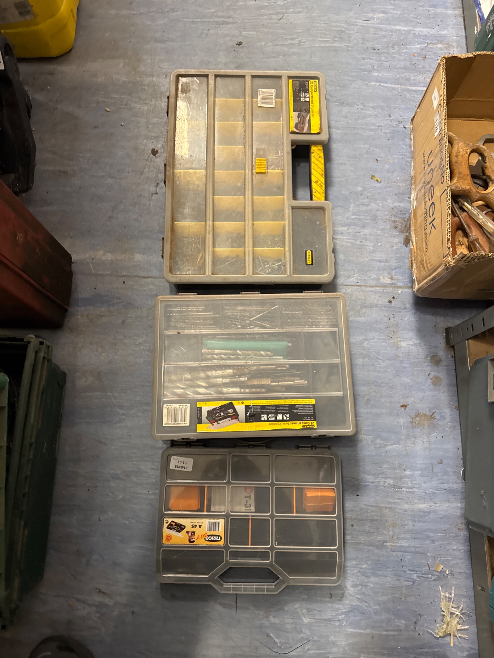 1096 Three organiser boxes with contents