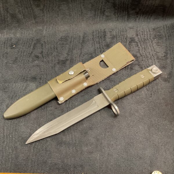 Swiss Army bayonet SIG550 with scabbard, military collectible.