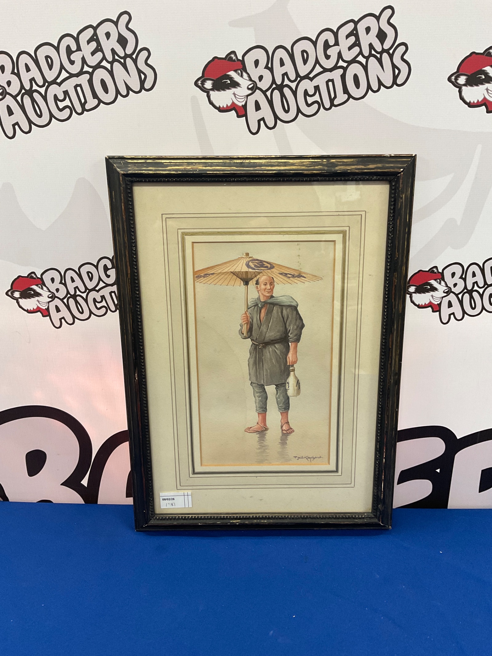 751 T nakayama framed watercolour of a Japanese man in traditional dress