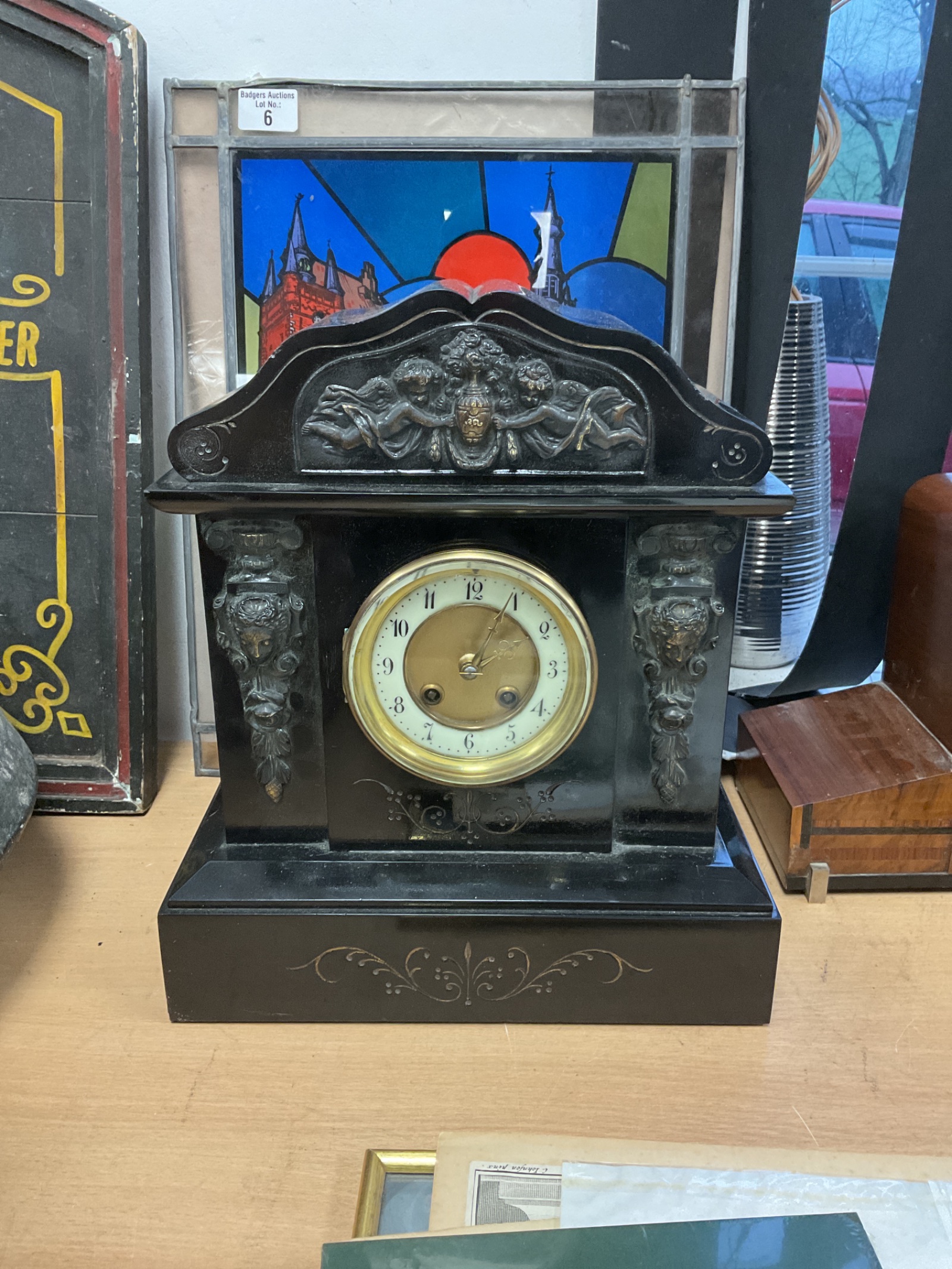 007 victorian french slate mantle clock working with key