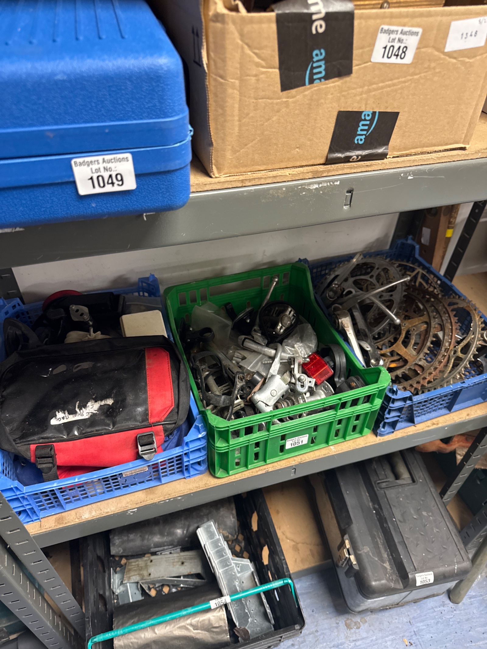 1051 Three trays of vintage cycle parts