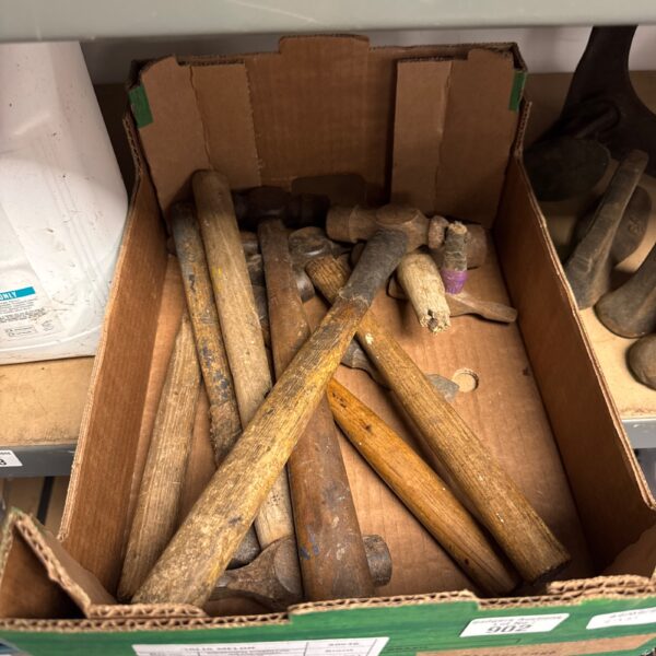 Vintage hammer collection lot with wooden handles and metal heads.