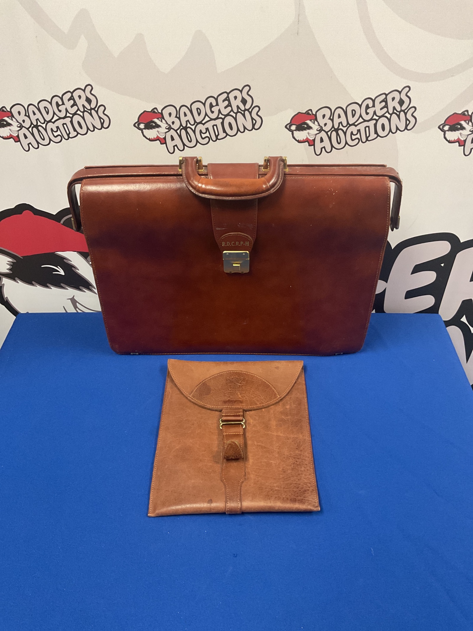 084 Vintage leather case with initials R.D.C.R.P-H & griffin littleton no5 leather pocket