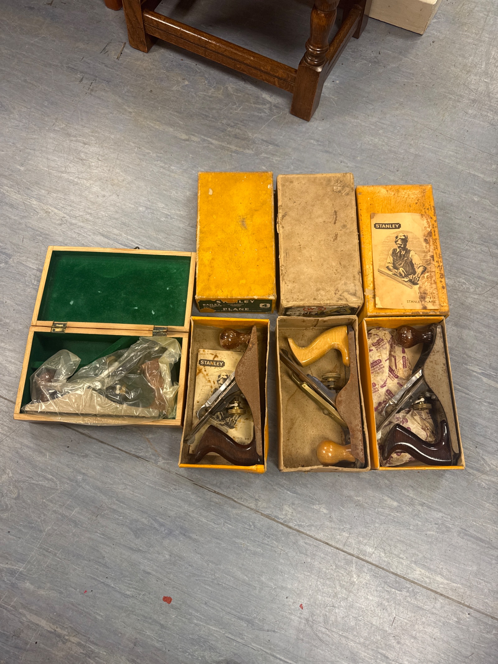 1036 Four boxed vintage wood planes inc Stanley & Faithfull tools