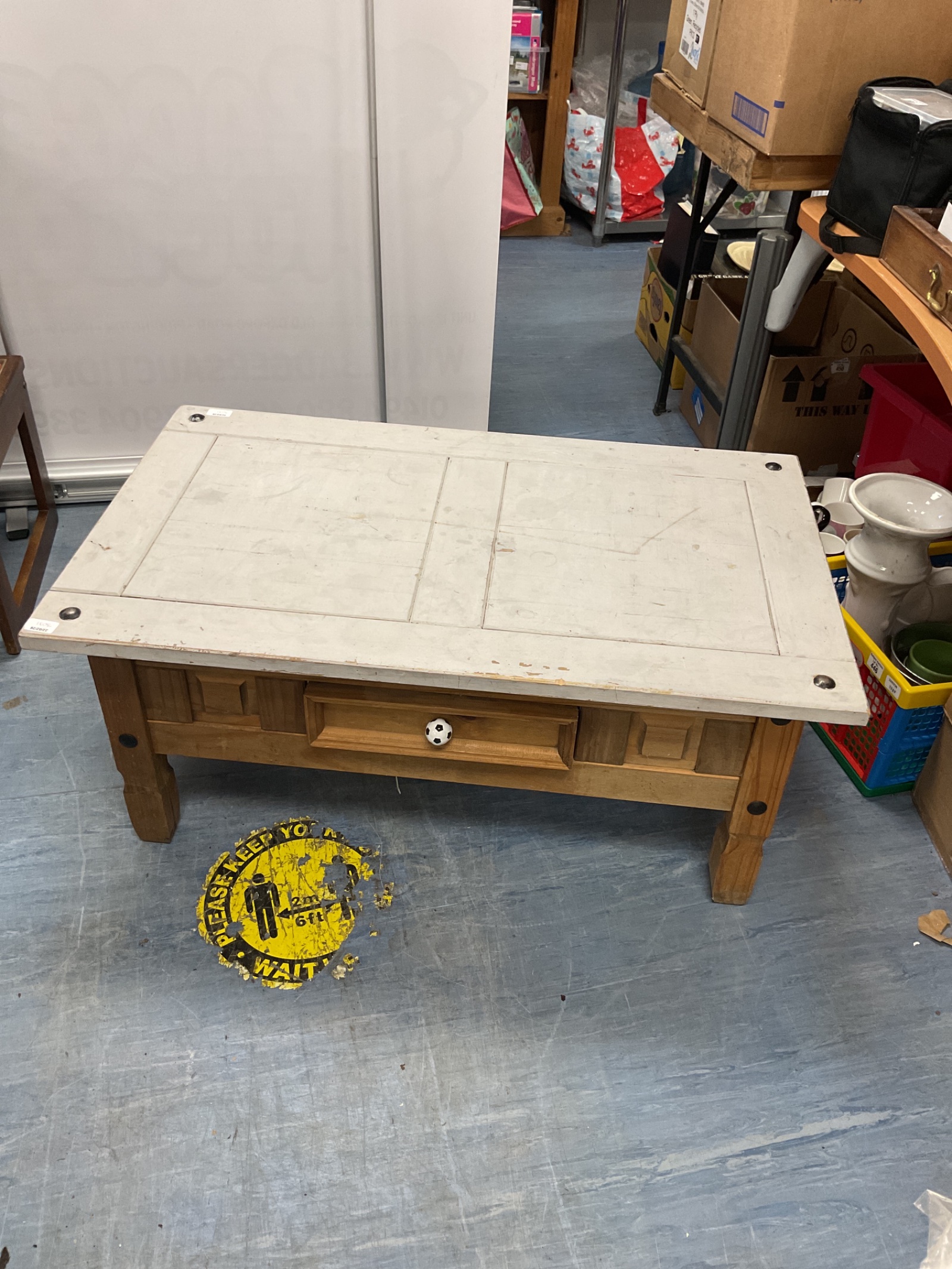 482 White painted top pine coffee table