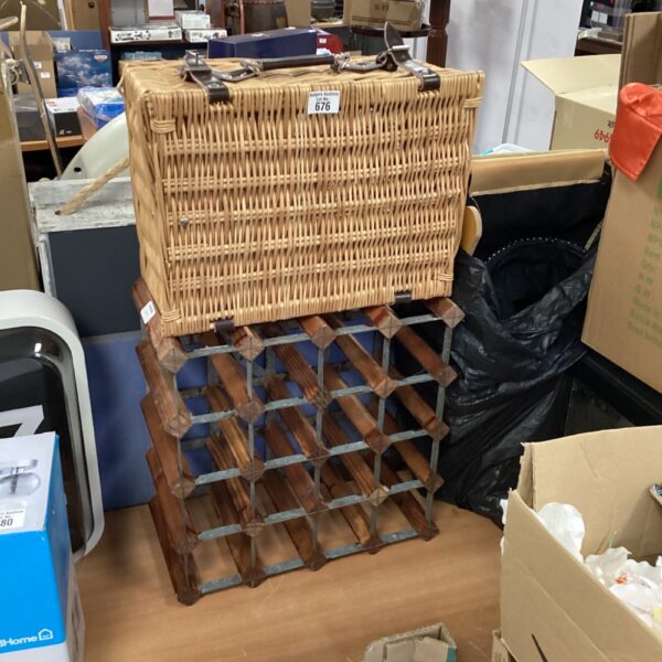 Vintage wicker wine rack basket for stylish home storage.