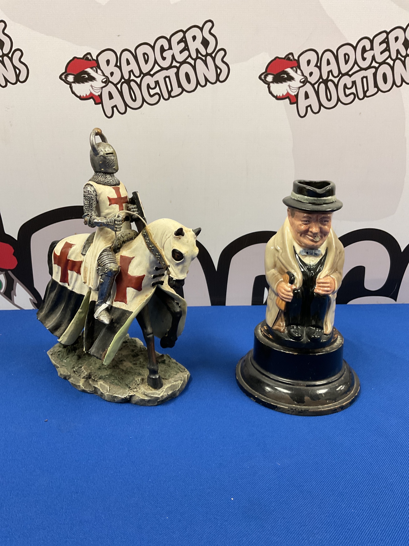 046 Royal Dalton Winston Churchill character jug and resin Crusader night figure on horseback