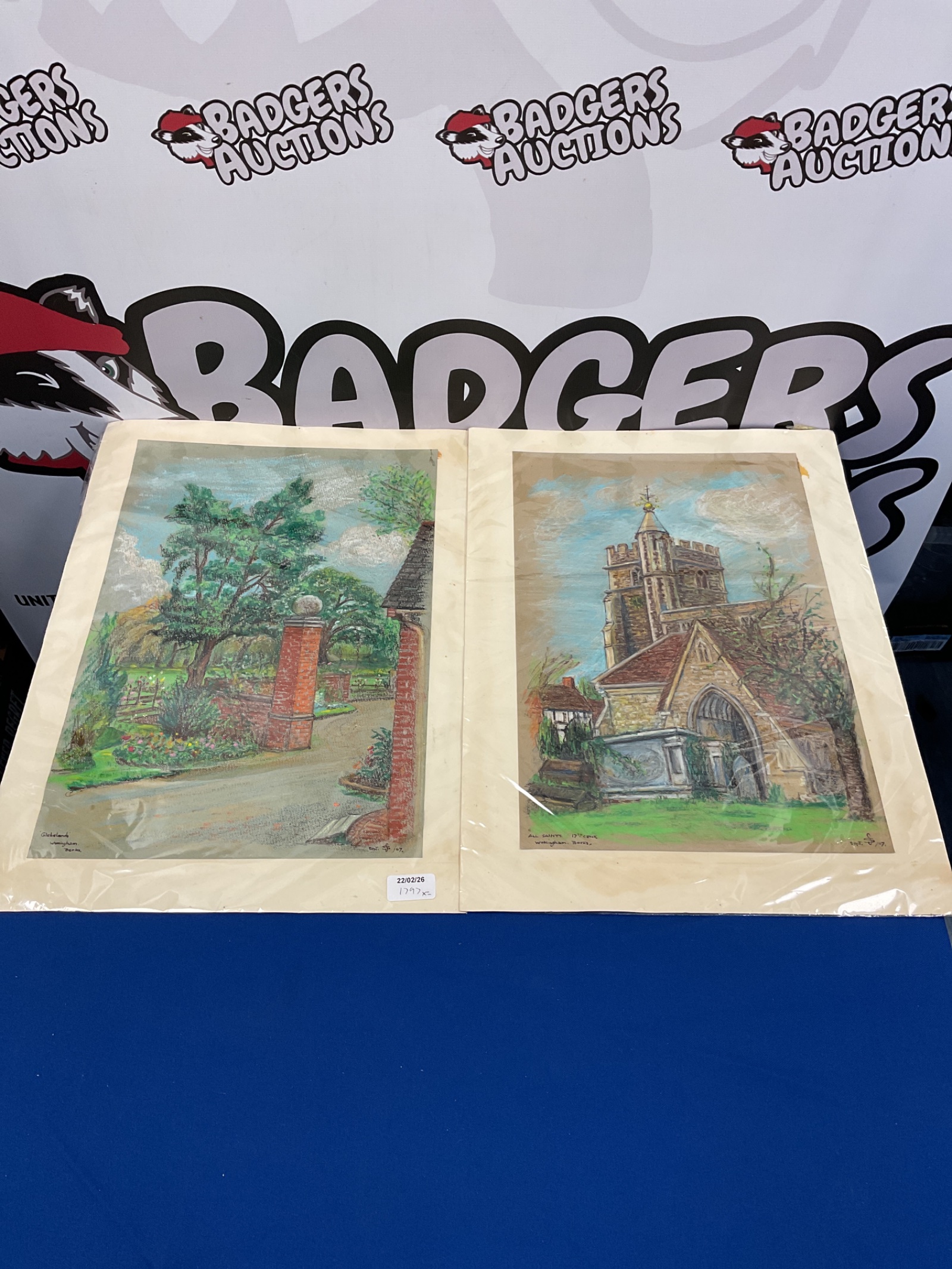 753 Two original artist signed pastel artworks of all saints church & glebelands wokingham