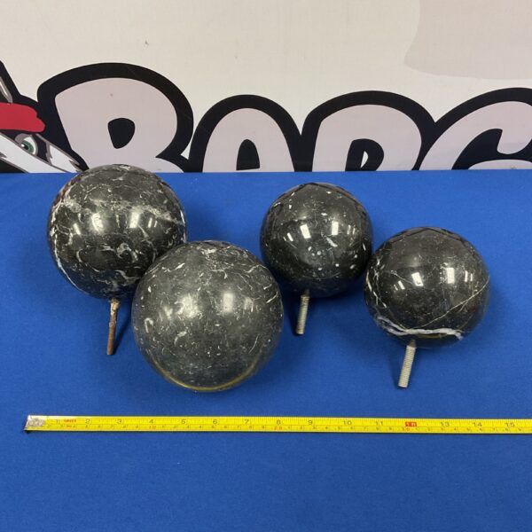 Four zebra onyx finial balls for garden or home decor.