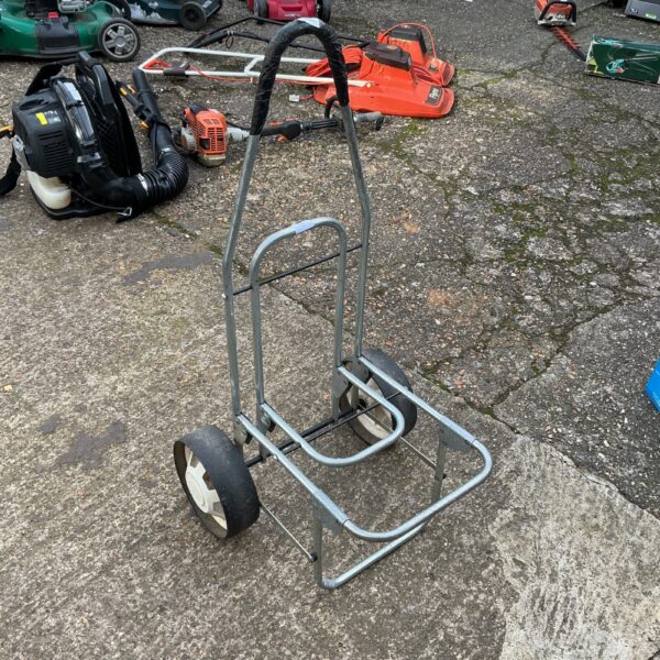 Silver aluminium folding trolley for garden and home use.