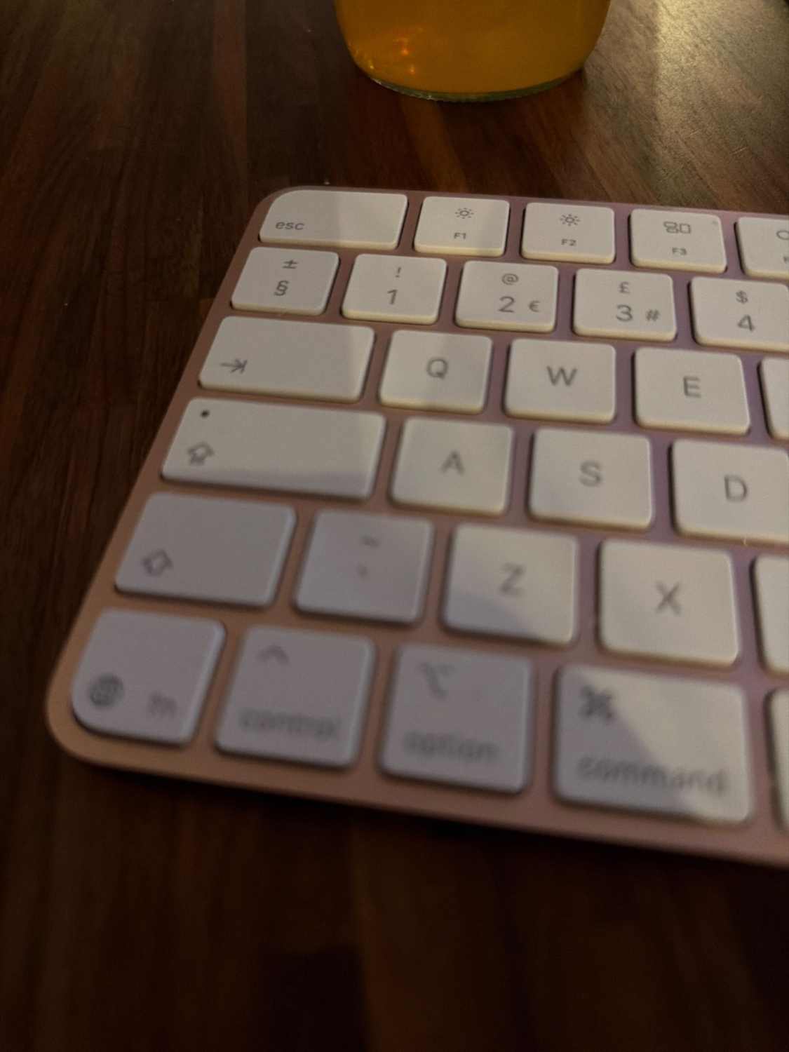 Close-up of the Apple keyboard’s keys and layout.