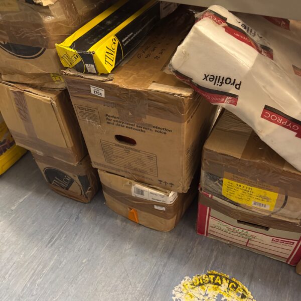 Assorted screws and a Profilex access panel in a DIY hardware lot.
