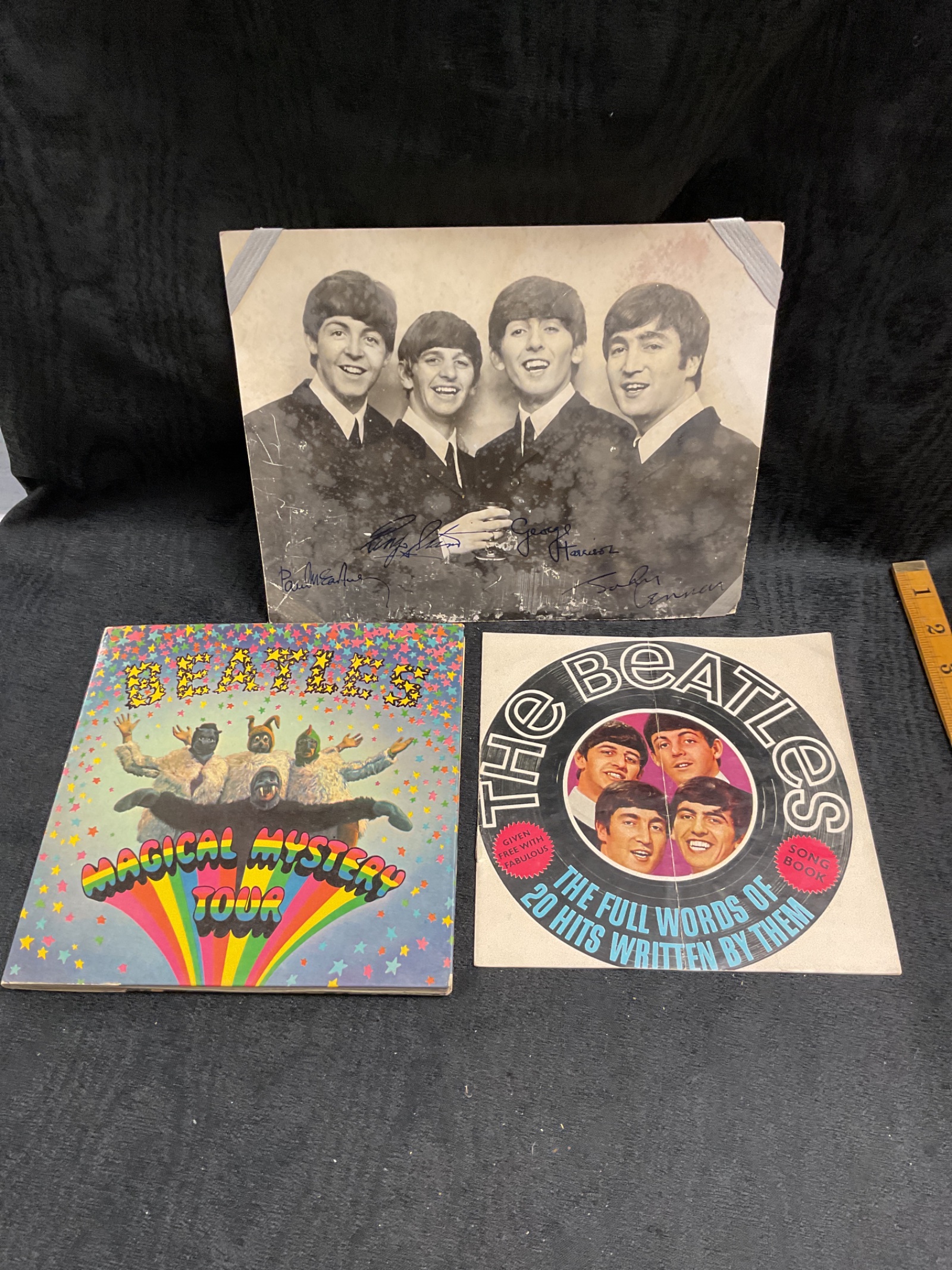 926 Beatles magical mystery tour recordvwith the beatles song book and signed photograph