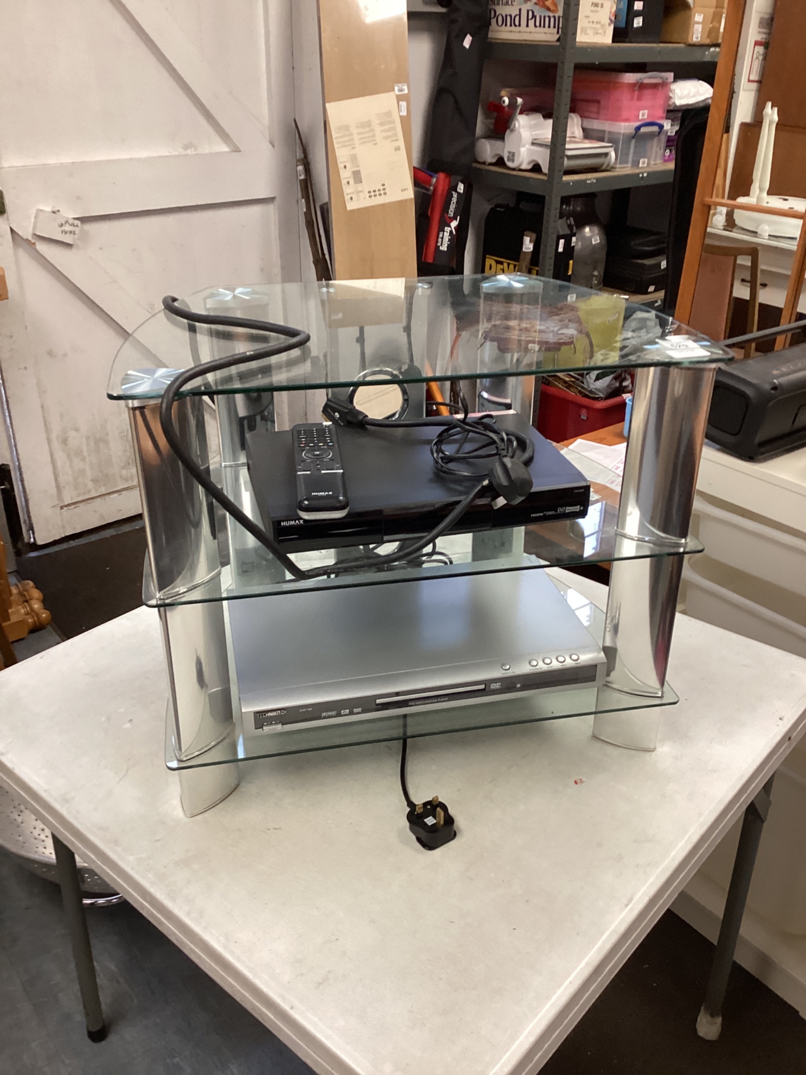 629 Media stand with Humax Freeview player and technik DVD player