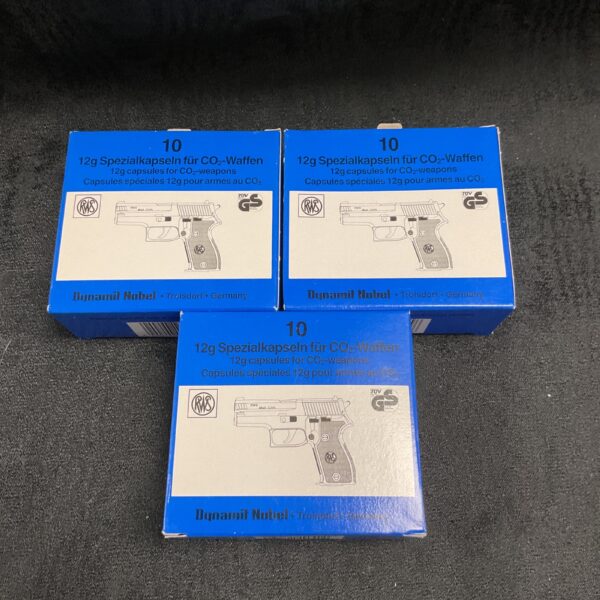 Three boxes of 12g CO2 canisters for airguns.
