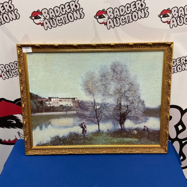 Vintage Jean Baptiste Camille Corot landscape print in a gilt frame.