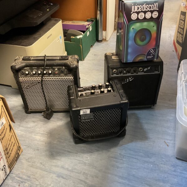 Guitar amplifier lot including Roland Micro Cube and Squire amp.