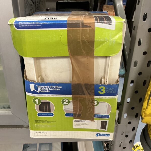 Gyproc handy access panel for drywall inspection and maintenance.