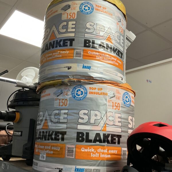 Two rolls of loft insulation in original packaging.