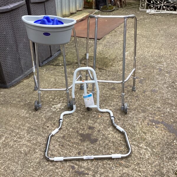 Adjustable mobility walker with a padded seat for senior support.