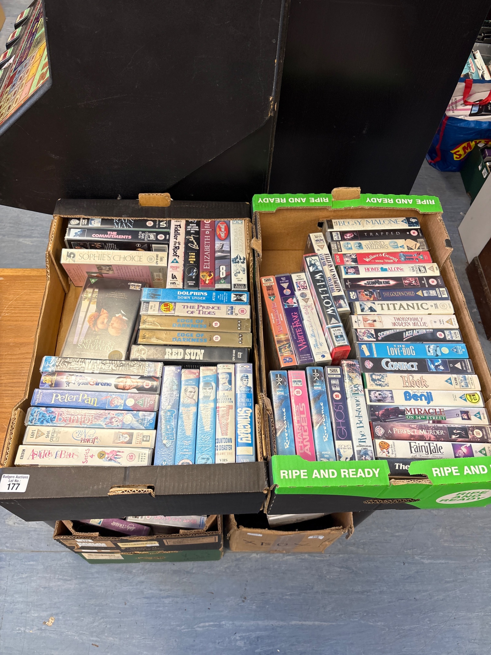 154 Two boxes of movie VHS tapes