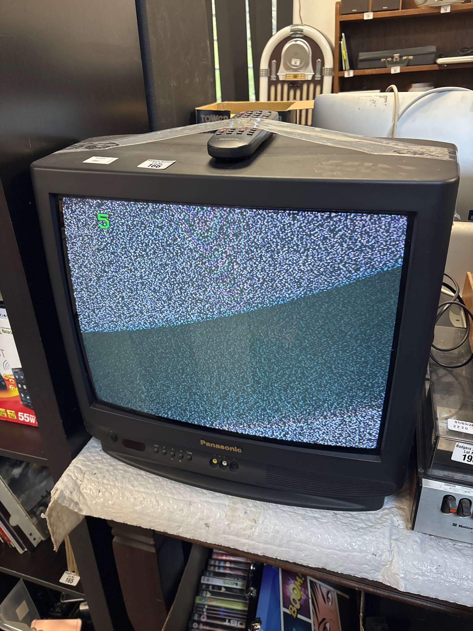 166 Panasonic CRT Television With Remote Powers On