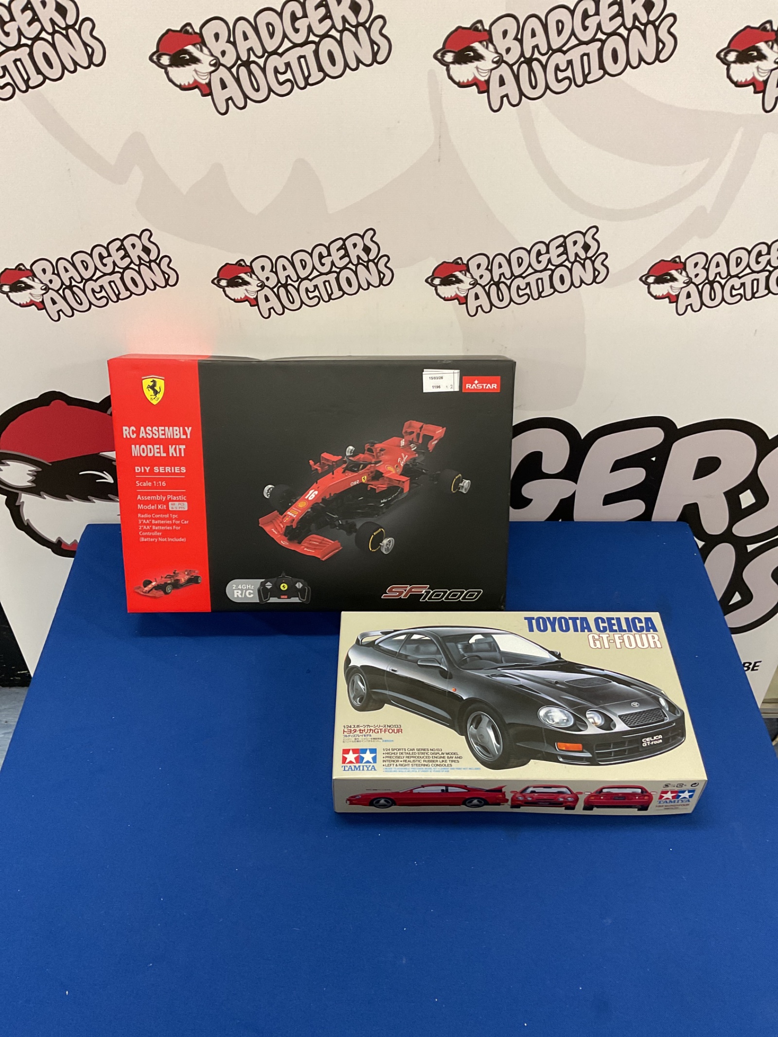 381 Rastar Ferrari RC Assembly model kit SF1000 and Tamiya Toyota Celica GT-Four display model