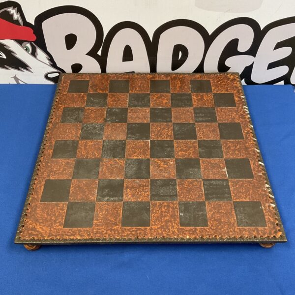 Leather effect resin chessboard, 44cm square game board.