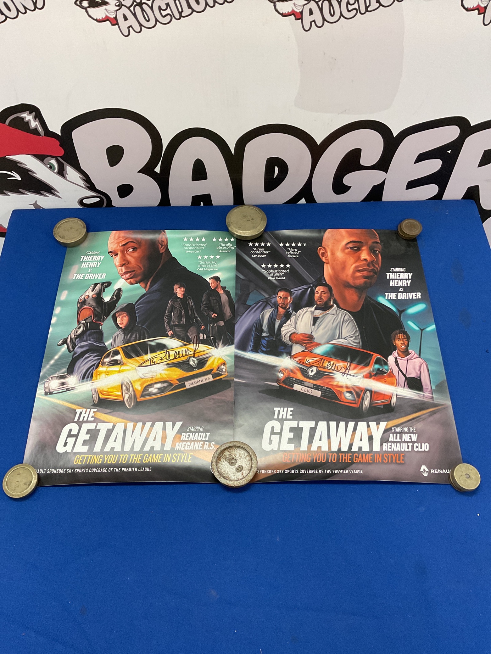 765 Two thierry henry signed renault clio & megane the getaway posters