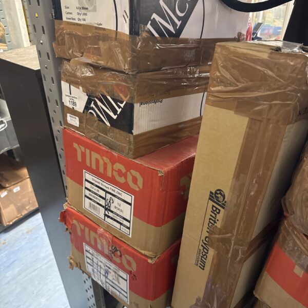 Lot of Timco nail in anchors and drywall screws for construction projects.