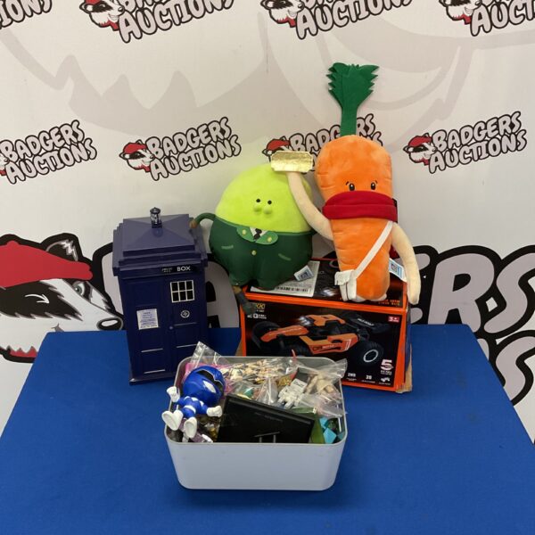 Toy bundle featuring Doctor Who TARDIS and RC car.