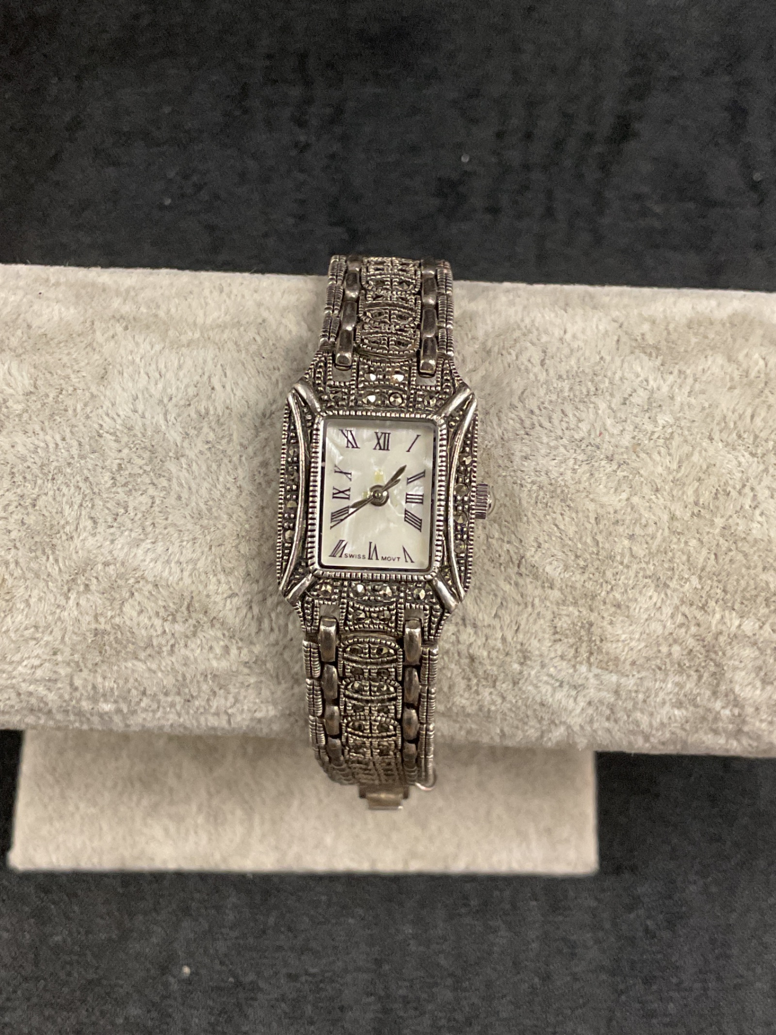 843 vintage 925 silver marcasite ladies wristwatch 30 g gross