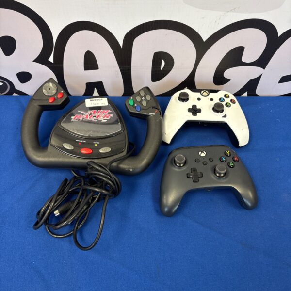 Two used Xbox 360 Air Racer 3D controllers for gaming.
